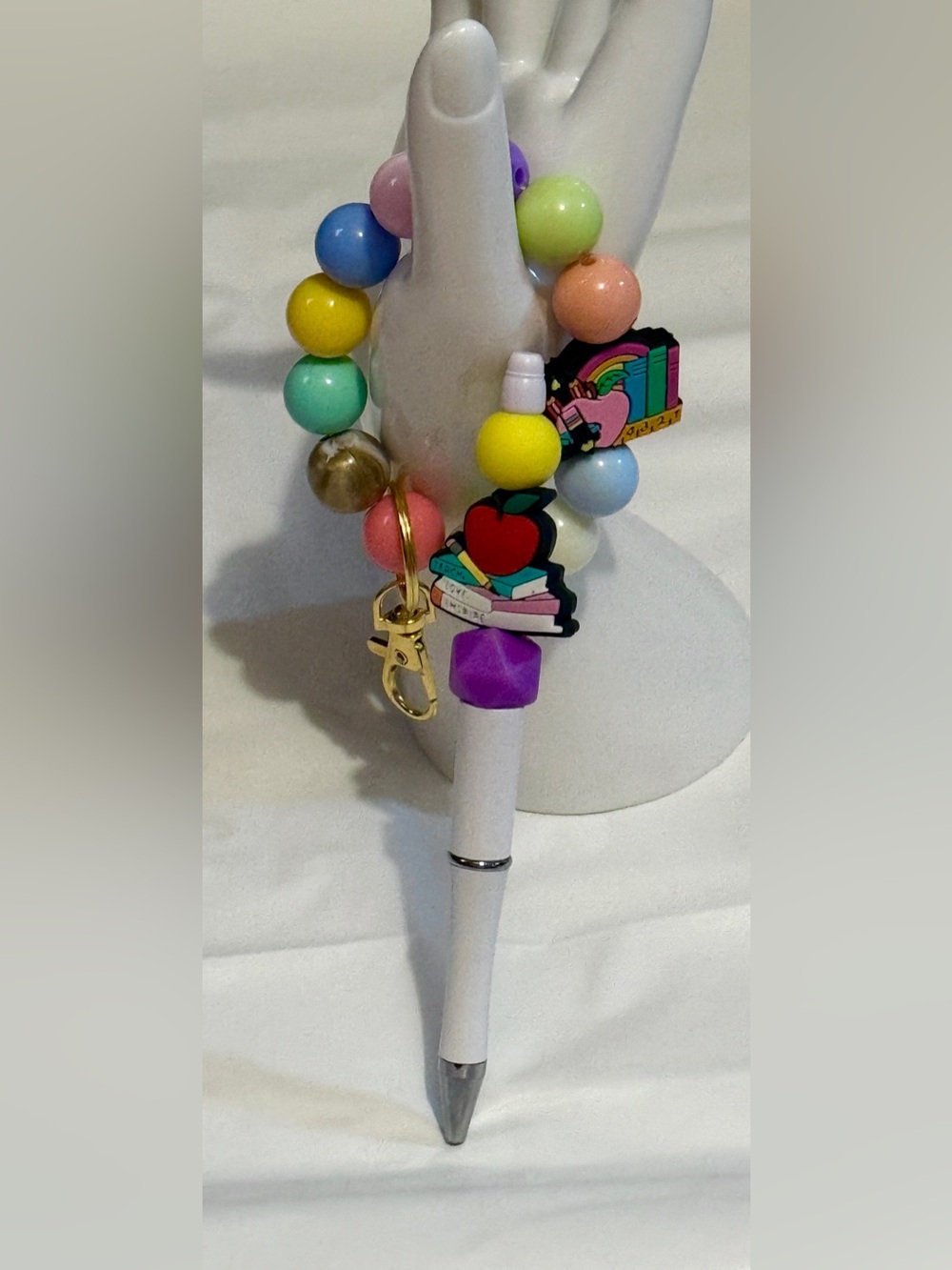 Teacher Kids Bookworm Beaded Pen, Keychain Wristlet Set School Gift BTJ - Picture 4 of 6